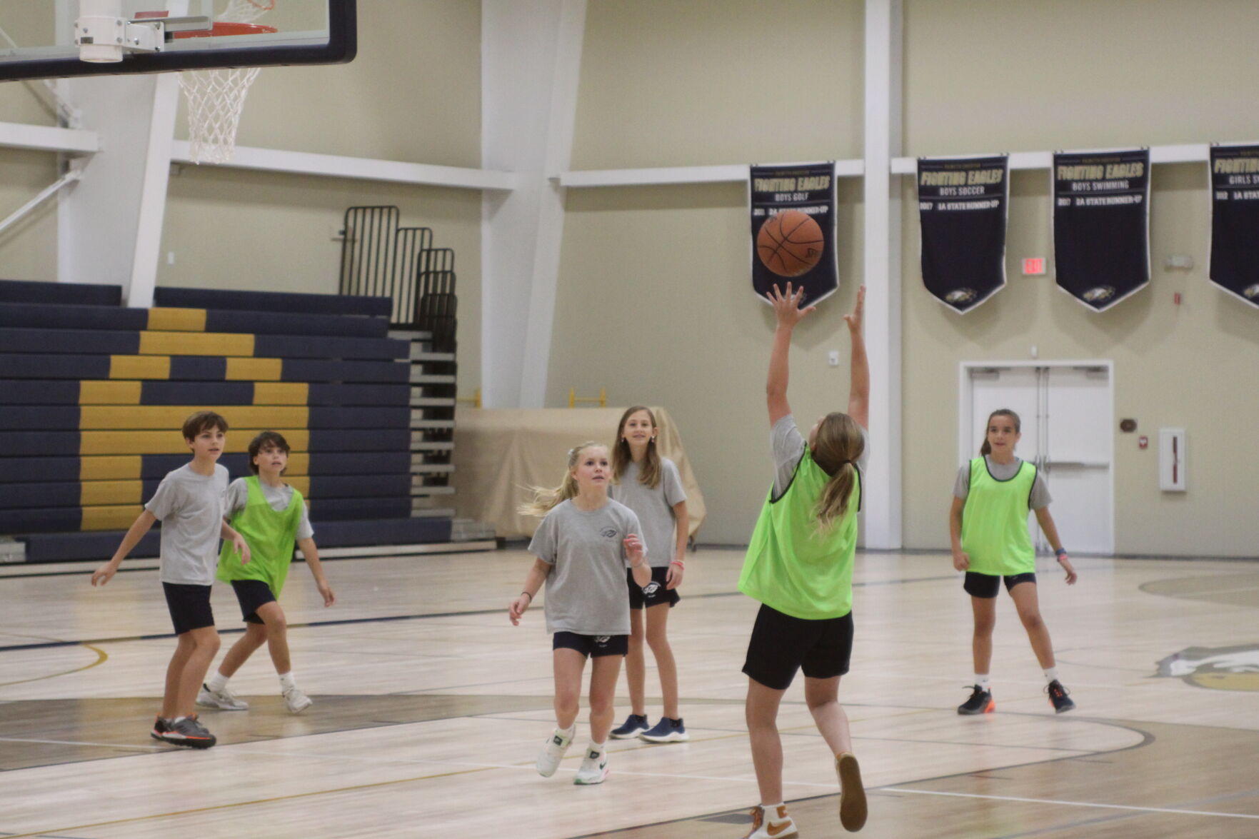 Students playing basketball